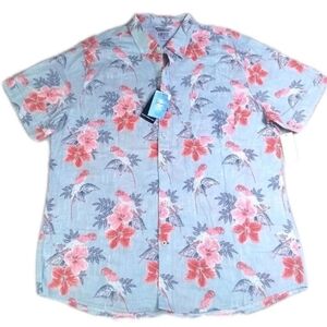 NWT Izod Saltwater Dockside Chambray Men's Hawaiian Button-Up Short Shirt Size L